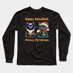 Merry Christmas Happy Hanukkah Jewish Christian Cat Lovers Long Sleeve T-Shirt